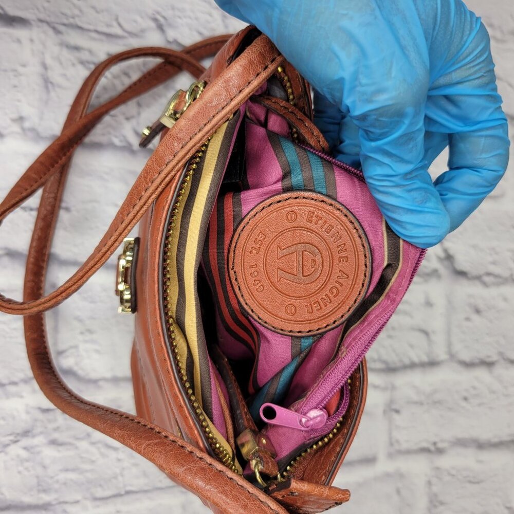 Etienne Aigner Whitney Collection Brown Leather Crossbody Bag With Keychain & ID - Picture 8 of 11